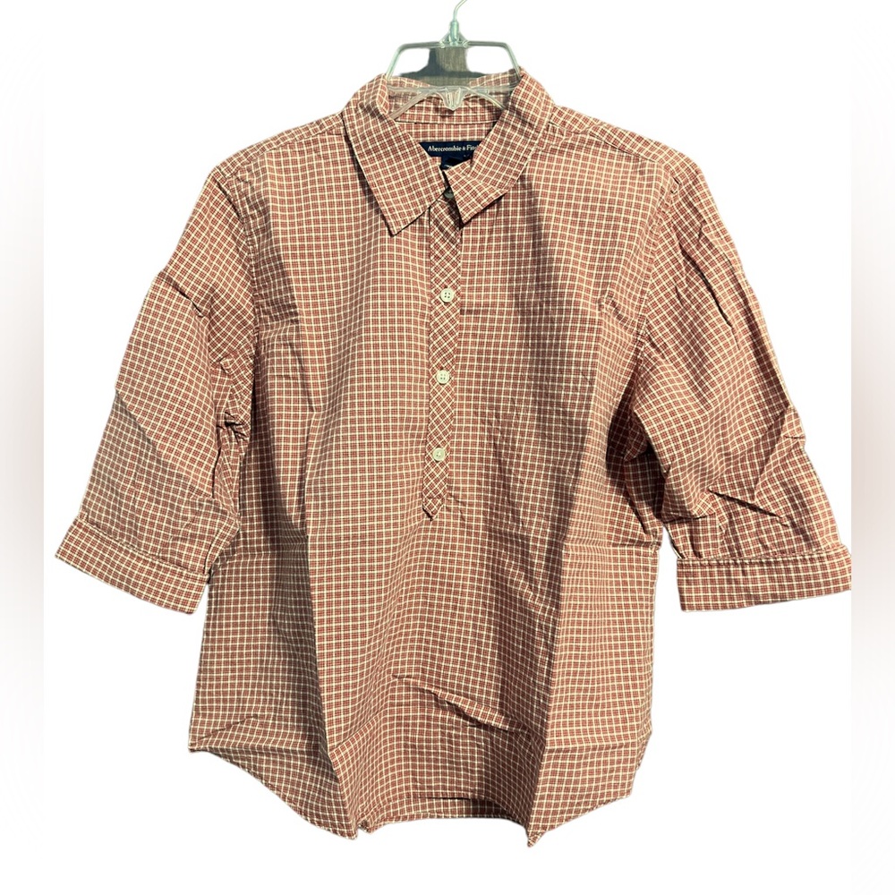 Abercrombie & Fitch Button Up Blouse Tailored Vintage 3/4 Sleeve Size S academia